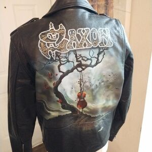 Saxon Hand Painted 100% Cow Leather Jacket by French Artist Danielle Vergne L